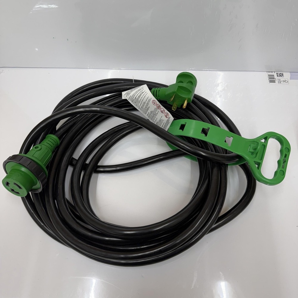 10AWG 30A 125V RV Generator Extension Cord 3-Prong STW 3-Wire Black Green